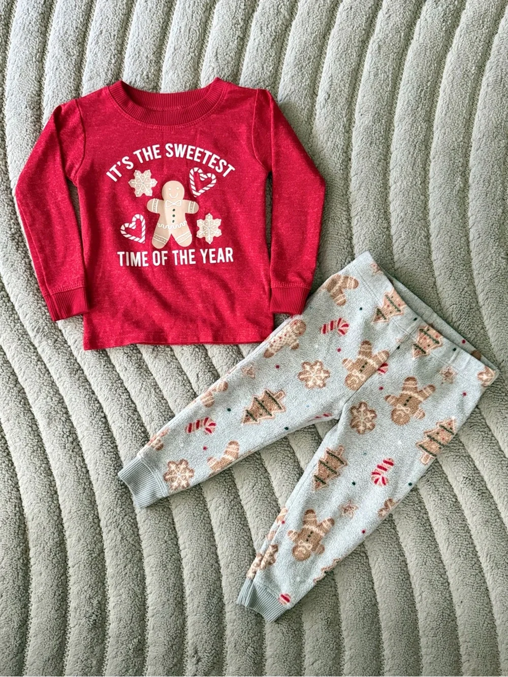 Kids Red Gingerbread Graphic Pajama Set
